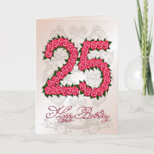 25th birthday card with roses and leaves