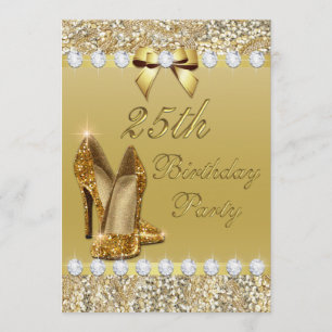 25th Birthday Classy Gold Heels Sequins Diamonds Invitation