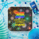 [ Thumbnail: 25th Birthday: Colorful, Fun Celebratory Fireworks Paper Plates ]