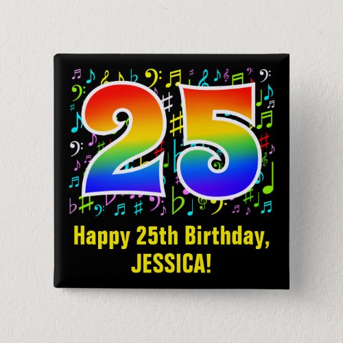 25th Birthday Colorful Music Symbols Rainbow 25 Button