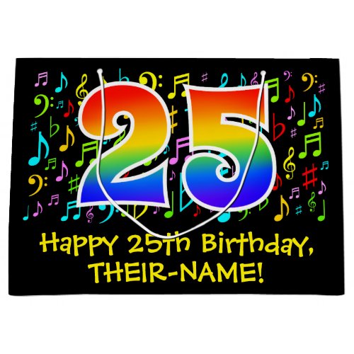 25th Birthday _ Colorful Music Symbols Rainbow 25 Large Gift Bag