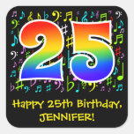 [ Thumbnail: 25th Birthday: Colorful Music Symbols, Rainbow 25 Sticker ]