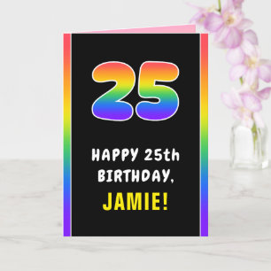 25th Birthday: Colorful Rainbow # 25, Custom Name Card