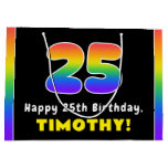 [ Thumbnail: 25th Birthday: Colorful Rainbow # 25, Custom Name Gift Bag ]