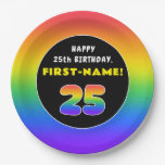 [ Thumbnail: 25th Birthday: Colorful Rainbow # 25, Custom Name Paper Plates ]