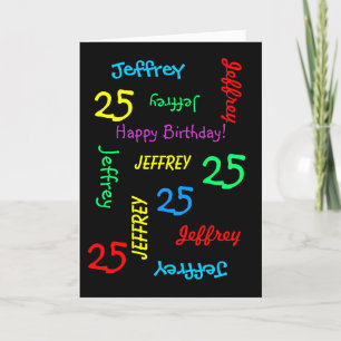25th Birthday Custom Card Any Name, Black