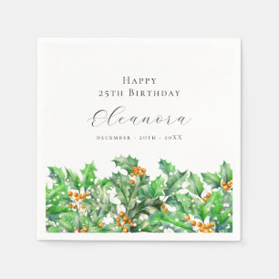 25th Birthday December Birth Flower Holly Custom Napkins