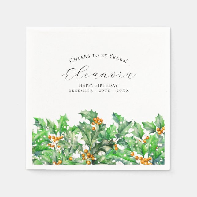 25th Birthday December Birth Flower Holly Custom Napkins (Front)