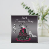 25th Birthday Disco Diva Cake and Heels Hot Pink Invitation (Standing Front)