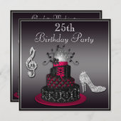25th Birthday Disco Diva Cake and Heels Hot Pink Invitation (Front/Back)