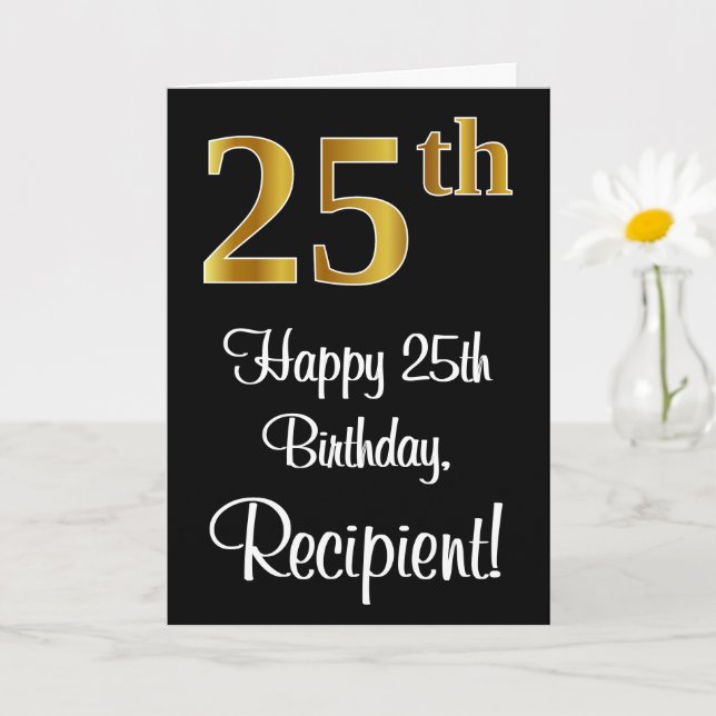 25th Birthday ~ Elegant Luxurious Faux Gold Look # Card (Small Plant)