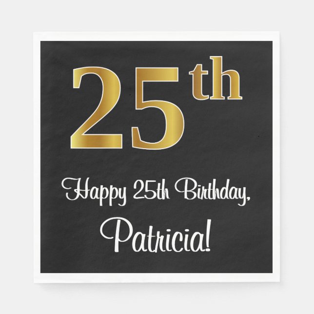 25th Birthday ~ Elegant Luxurious Faux Gold Look # Napkins (Front)