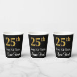 [ Thumbnail: 25th Birthday - Elegant Luxurious Faux Gold Look # Paper Cups ]