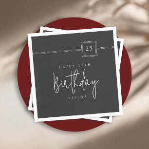 25th Birthday Elegant Minimalist Flat Black Napkins