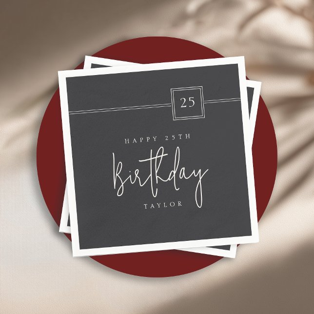 25th Birthday Elegant Minimalist Flat Black Napkins (Creator Uploaded)