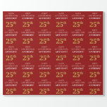 [ Thumbnail: 25th Birthday: Elegant, Red, Faux Gold Look Wrapping Paper ]