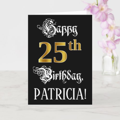 25th Birthday  Fancy Script Faux Gold Look Name Card