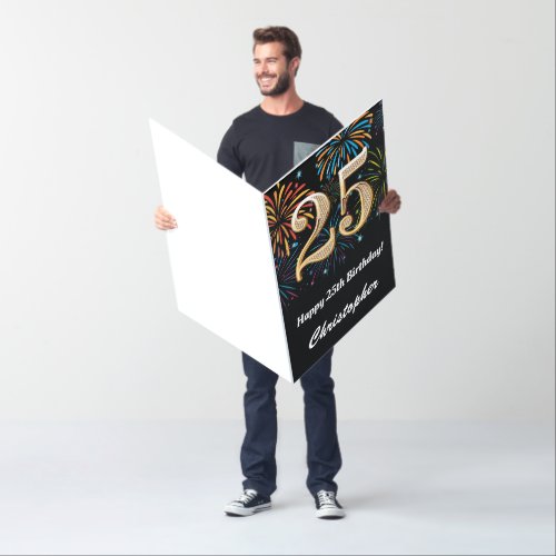 25th Birthday Fireworks Black and Gold Extra Large