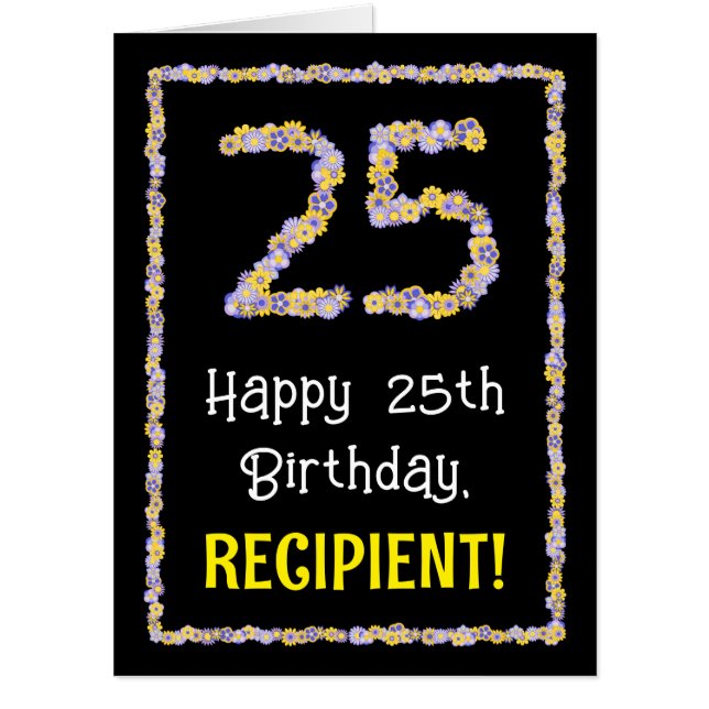 25th Birthday: Floral Flowers Number “25” + Name Card (Front)