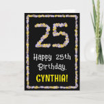 [ Thumbnail: 25th Birthday: Floral Flowers Number, Custom Name Card ]