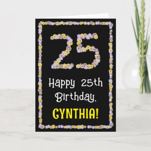 25th Birthday: Floral Flowers Number, Custom Name Card
