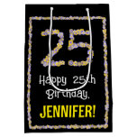 [ Thumbnail: 25th Birthday: Floral Flowers Number, Custom Name Gift Bag ]