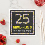[ Thumbnail: 25th Birthday: Floral Flowers Number, Custom Name Napkins ]