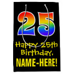 [ Thumbnail: 25th Birthday: Fun, Bold, Colorful, Rainbow "25" Gift Bag ]