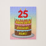 [ Thumbnail: 25th Birthday: Fun Cake and Candles + Custom Name Jigsaw Puzzle ]