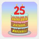 [ Thumbnail: 25th Birthday: Fun Cake and Candles + Custom Name Sticker ]