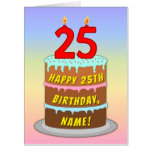 [ Thumbnail: 25th Birthday: Fun Cake & Candles, W/ Custom Name Card ]