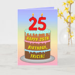 [ Thumbnail: 25th Birthday — Fun Cake & Candles, W/ Custom Name Card ]