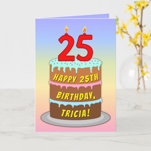 25th Birthday  Fun Cake  Candles w Custom Name Card