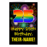 [ Thumbnail: 25th Birthday: Fun Fireworks Pattern & Rainbow 25 Card ]