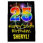 [ Thumbnail: 25th Birthday: Fun Fireworks Pattern + Rainbow 25 Gift Bag ]