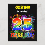 [ Thumbnail: 25th Birthday - Fun Fireworks, Rainbow Look "25" Postcard ]