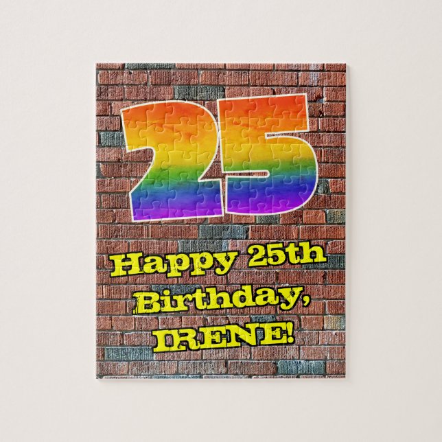 25th Birthday: Fun Graffiti-Inspired Rainbow 25 Jigsaw Puzzle (Vertical)