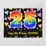 [ Thumbnail: 25th Birthday: Fun Hearts Pattern, Rainbow 25 Postcard ]