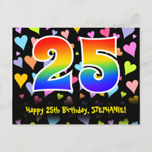 25th Birthday: Fun Hearts Pattern, Rainbow 25 Postcard