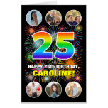 [ Thumbnail: 25th Birthday: Fun Rainbow #, Custom Name + Photos Card ]