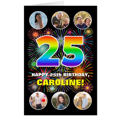 25th Birthday Fun Rainbow  Custom Name  Photos Card