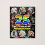[ Thumbnail: 25th Birthday: Fun Rainbow #, Custom Name + Photos Jigsaw Puzzle ]
