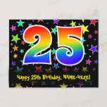 [ Thumbnail: 25th Birthday: Fun Stars Pattern, Rainbow 25, Name Postcard ]