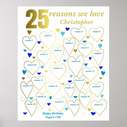 25th Birthday Gift _ Reasons We Love You Poster