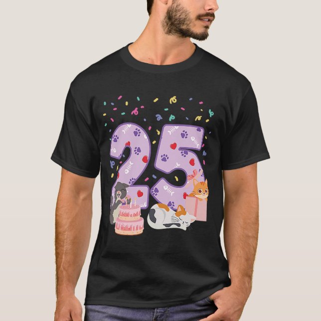 25th Birthday Girl cute Cat outfit 25 years old bd T-Shirt (Front)