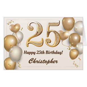 25th Birthday Gold Balloons Confetti Extra Large Card