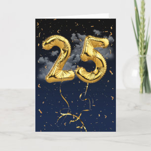25th Birthday Gold Mylar Balloon and Confetti Card