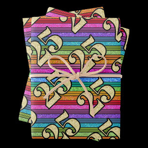 25th Birthday Gold Numbers Glitter Rainbow Stripe  Wrapping Paper Sheets