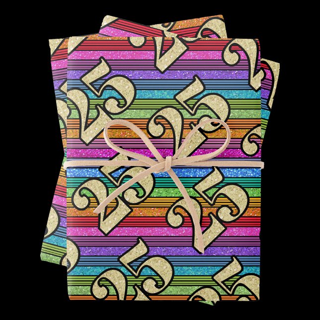 25th Birthday Gold Numbers Glitter Rainbow Stripe  Wrapping Paper Sheets (Creator Uploaded)