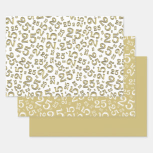 25th Birthday Gold & White Number Pattern 25 Wrapping Paper Sheets
